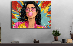 Colorful Pop Art Girl Print, Woman Retro Bubblegum Poster 80s Inspired Pop Decor