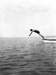 PHOTO NEGATIVE, woman in swimsuit, jumping, unusual, 1930’s