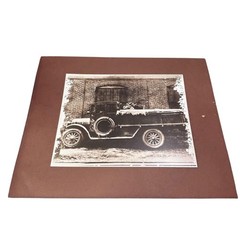 Vintage Sepia Photograph Antique Car Truck Matted Print Industrial Wall Decor