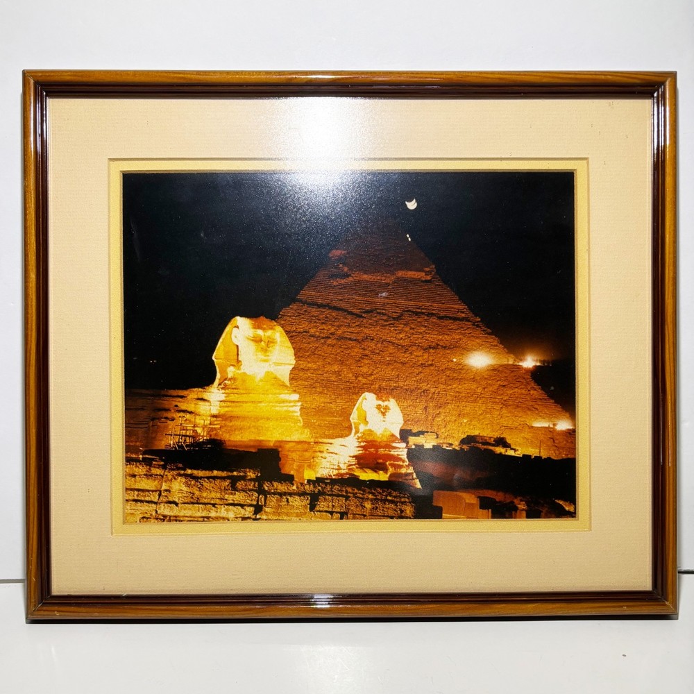 Egypt Pyramid & Sphinx Framed Photograph, Sphinx superimposed on Pyramid 13.5″