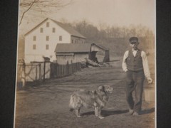 Vtg 1920s 30s B&W Sepia Photograph Farmer w/ Dog American Frontier