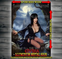 Sexy Elvira Mistress of the Dark with Castle Metal Sign Wall Art 10″ x 14″