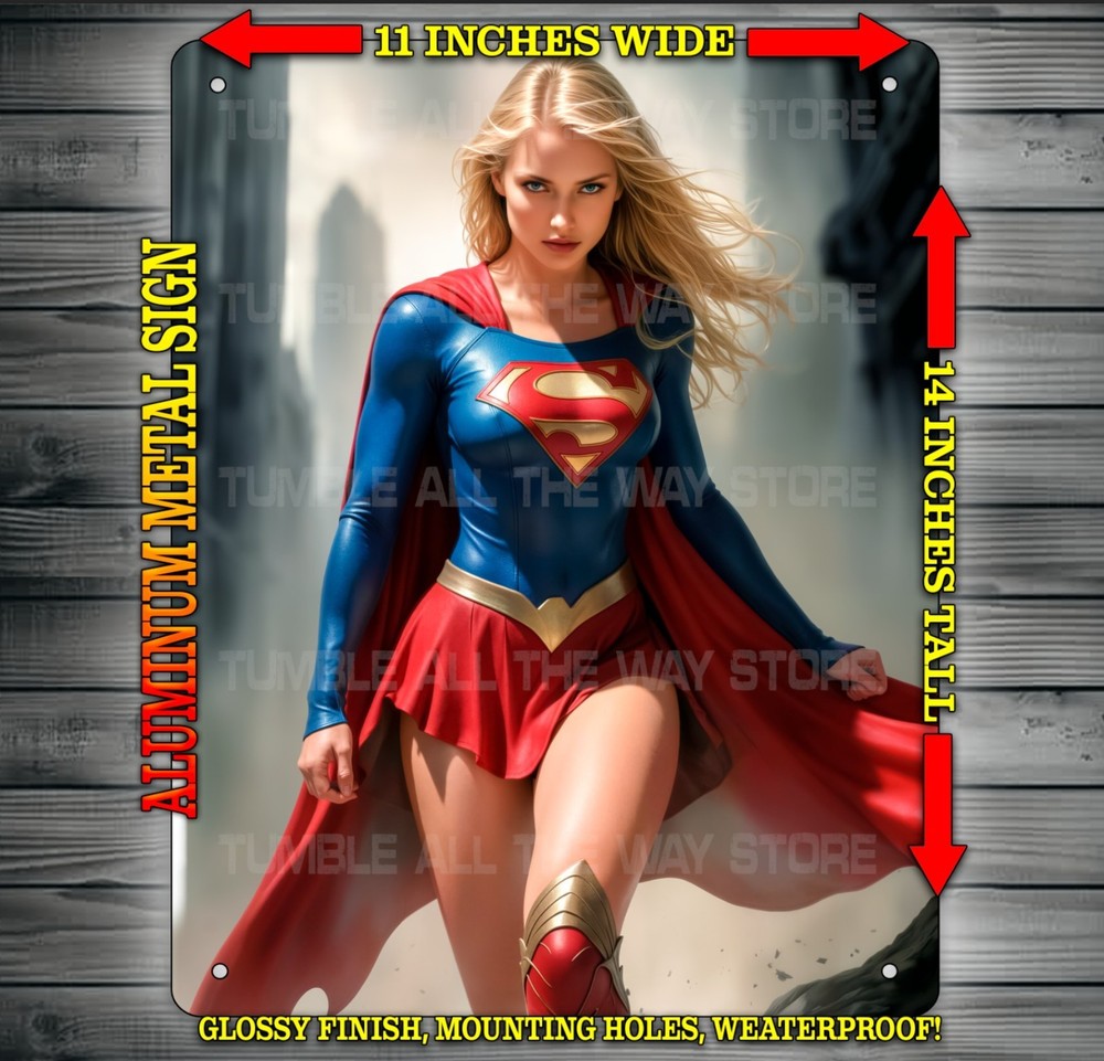Sexy Supergirl Kara Confident Strut Through City Metal Sign Wall Art 14″ x 11″