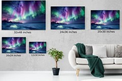 Northern Lights Aurora Borealis Photography, Snowy Alaska Landscape Nature Print