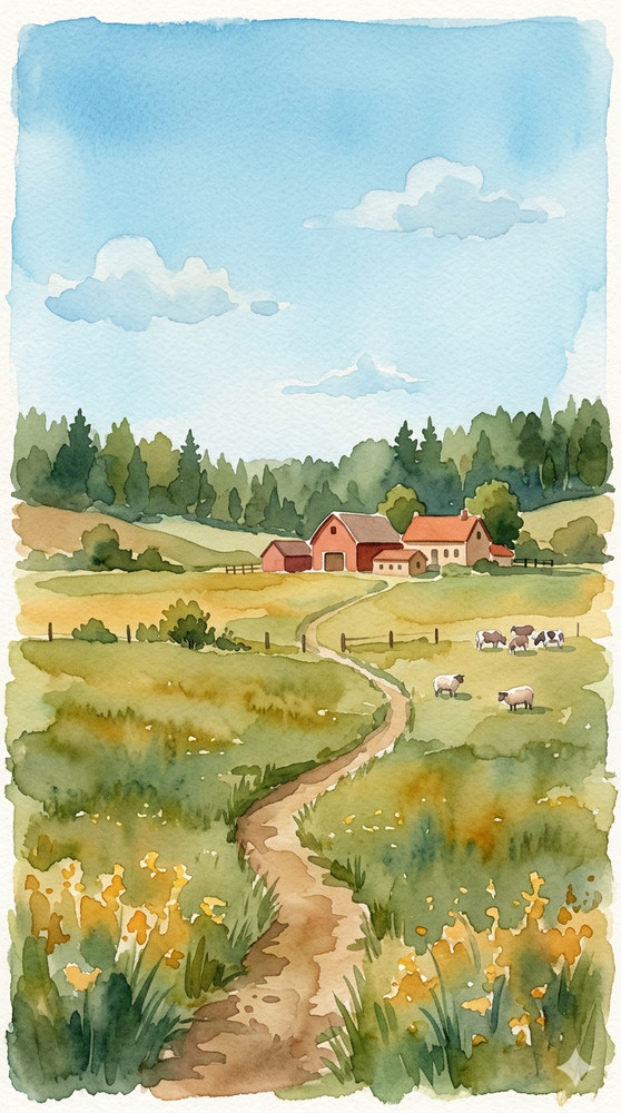 Digital Image Picture Watercolor Field Country Wallpaper Background AI Art
