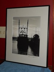 Fishing Boat Trawler B&W Photo Signed Thomas St. Germain Glass Framed 21″ x 17″