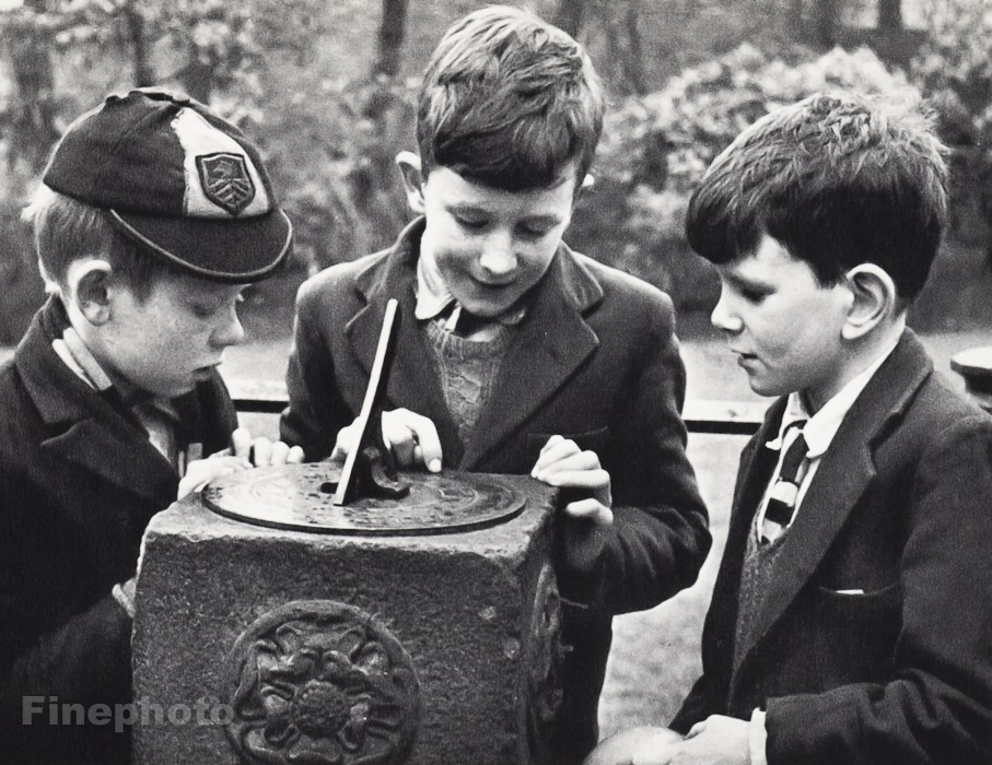 1962 Vintage HENRY GRANT English School Boys Reading Sundial Science Photo Art