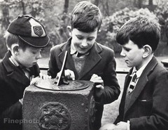 1962 Vintage HENRY GRANT English School Boys Learning Sundial Science Photo Art