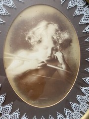 Vintage Large Oval Frame 15×18 Cupid Awake + Cupid Sleeping Photographic Images