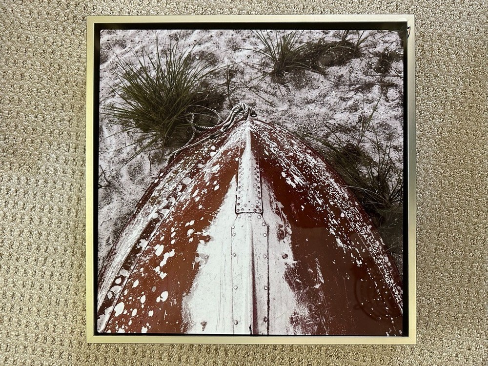 Nantucket boat photo mounted on metal, damaged frame