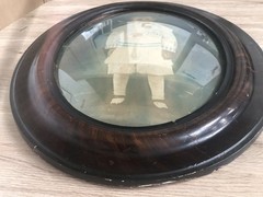 Large Antique Oval Bubble Glass Sepia Photo Child Portrait BOY IN SAILOR SUIT