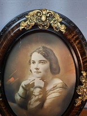 ANTIQUE Oval Portrait/Highly Ornate Tiger Wood & Heavy Gilded Gold Floral Frame