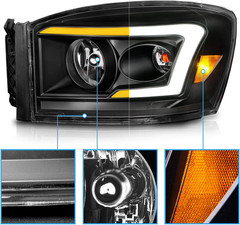 for 2006-2008 Ram Truck 1500 2500 3500 Switchback LED Tube Black Replacement Hea