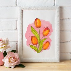 Watercolour Tulips 5×7″ High Quality Art Print | Spring Decor