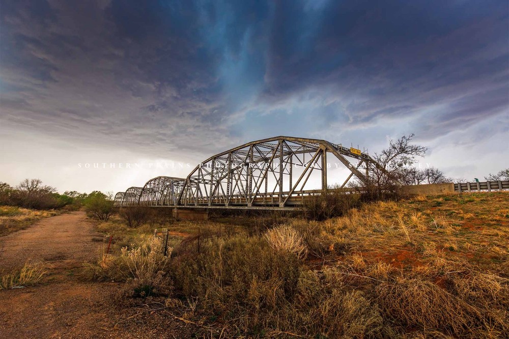 Aqua Colored Thunderstorm Over Old Bridge in Texas Panhandle Photography Print