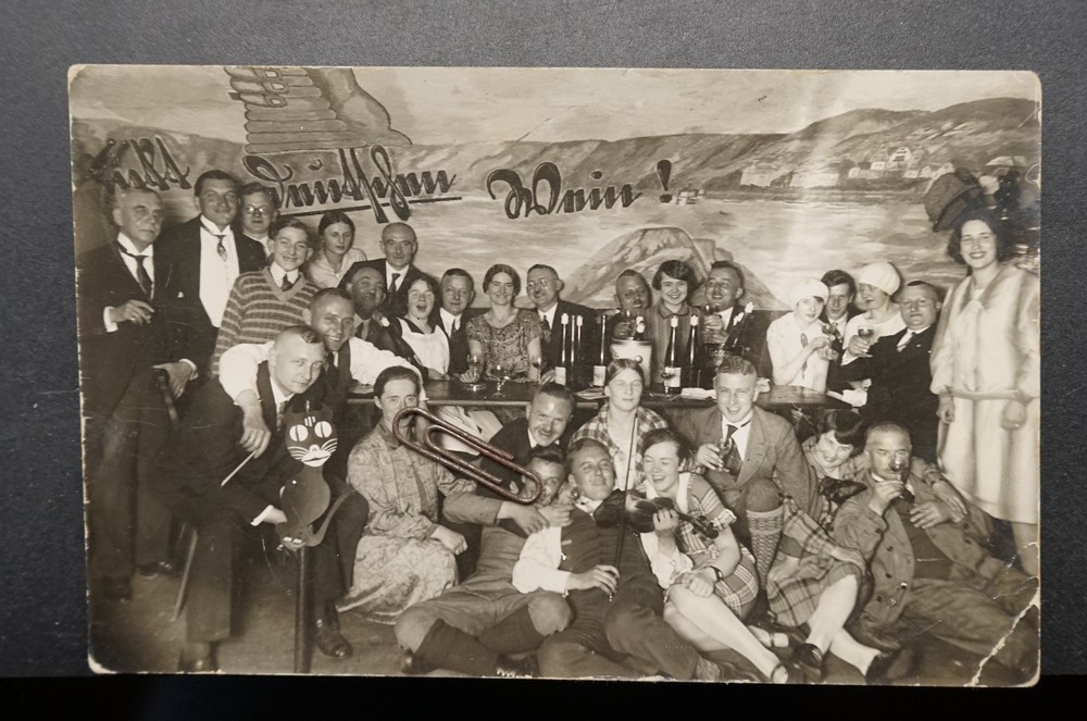 Photo Portrait Rhineland Inn Wine Sign Germany Cat Figurine Advertising Pk