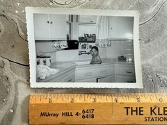 TONY IN SINK Original 1940s Black and White Photo 3 1/2″ X 5″ Brentwood Kitchen