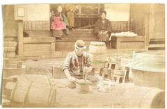 Antique Japanese Hand Colored Album Photo 3x Daily Life Scenes Meiji Era c1880