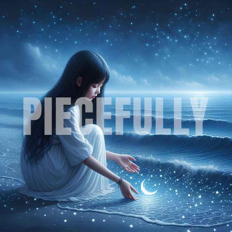 The Girl and Her Moon #039 AI Digital Art Image w/ Abstract Riddle Philosophy