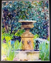 Fountain Digital Watercolor Original Art Photograph 8 X 10 Mat 11 X 14 Signed