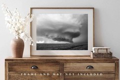 Storm Photography Print – Supercell Thunderstorm in Kansas Black and White
