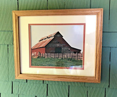Vtg Red Barn Photograph Framed Double Matted 15.5″ x 12.75″ Farmhouse Country