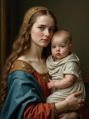 A3 Photo Mother Child Tenderness Artistic Glossy Paper Decor -088