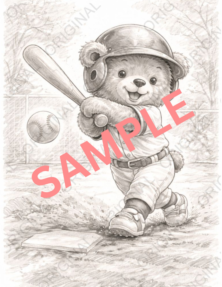 Digital Sketch Photo of Bear Playing Baseball