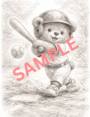 Digital Sketch Photo of Bear Playing Baseball
