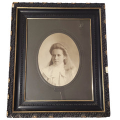 1880’s School Girl Photo Portrait in Large Ornate Antique Wooden Frame 26″x22″