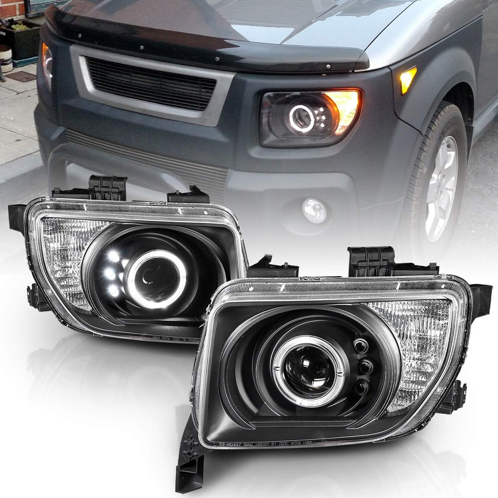 Projector Headlights Halo Black for Honda Element – Passenger and Driver Side
