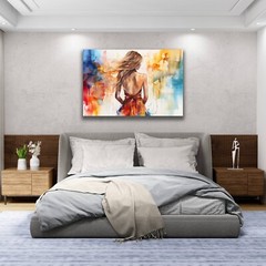 Beautiful Modern Woman Abstract Contemporary Painting Art, Trendy Hipster Decor