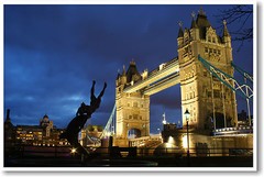 London Bridge & Girl with Dolphin Statue – England Britain UK – NEW POSTER