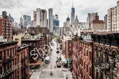Photo JPG image background New York Skyline and Historic Brownstones