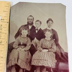 Vintage Tin Photograph Family Portrait 5 People Antique Photo