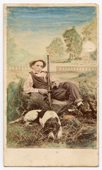 Rare painterly Italian cabinet card: boy with rifle, albumen photo c. 1880