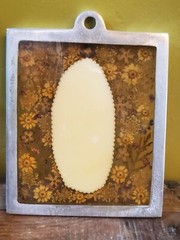 Mexican Folk Art Guadalupe Virgin Mary Plaque Dried Flowers Resin Pewter Frame
