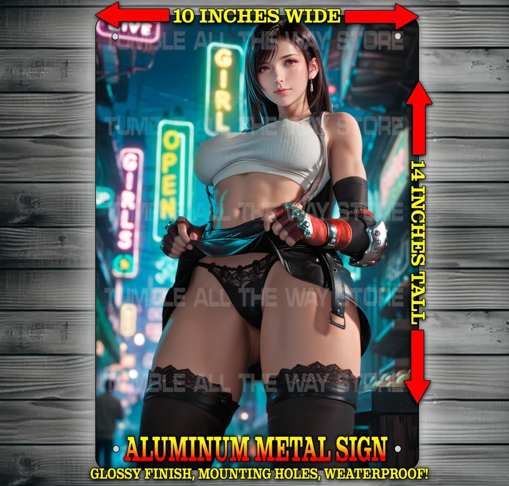 Sexy Tifa Lockhart – Red Light District – Final Fantasy Sign Wall Art 10″ x 14″