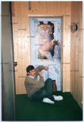 Man at Door Wallpaper with Leaping Tiger – 1990s – Photo 9x13cm