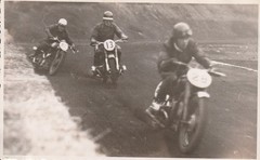 Photo postcard men on motorcycle vintage race reporter H. Skorka Menden-2-X