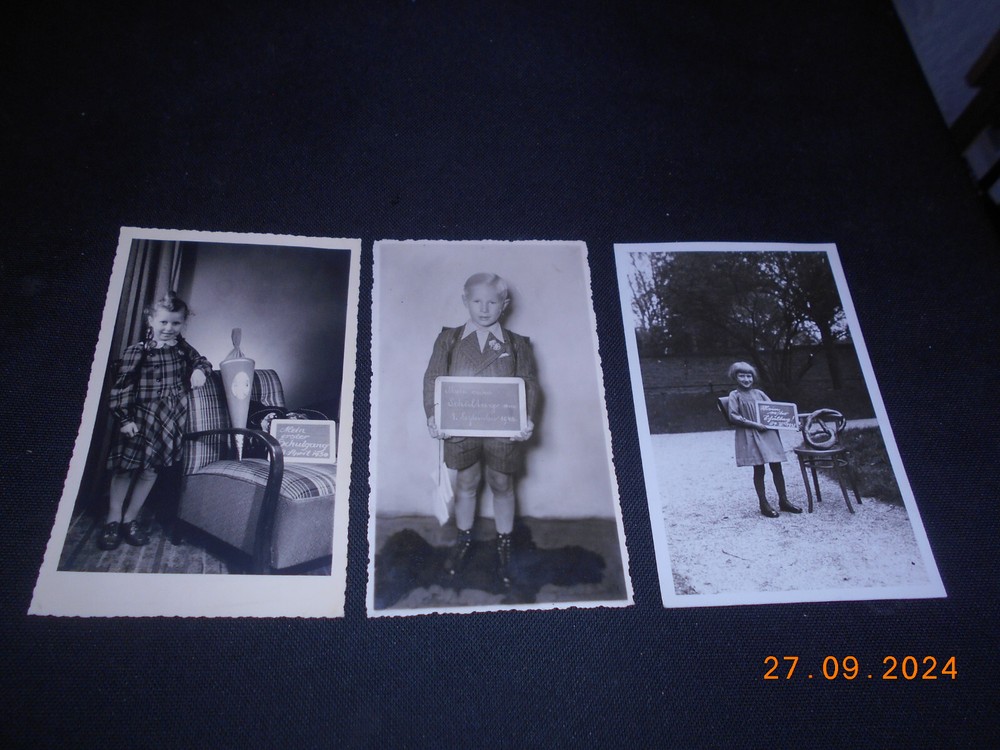 3 orig. Photocards 1st School Day Enrollment Children Plaque 1935 1943 1950
