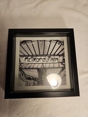 Framed black and white photograph Art Nouveau-style Paris Metro Station