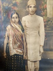 Antique Old Collectible Indian Couple Black & White Tinted Photograph Framed