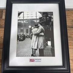 Vtg LIFE Magazine Photo Print 1944 Soldiers Farwell NYC Penn Station Framed MCM