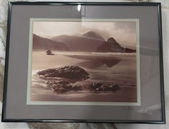 Vintage Signed Sepia Coastal Seascape Photograph Nielsen Metal Frame Matted