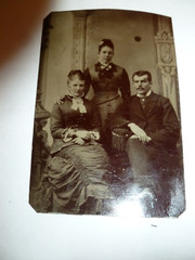 Antique Tin Type Photo 2 Young Women and Men