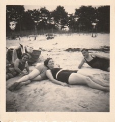 Vintage Photo Beautiful Women On Beach Snapshot 1930s