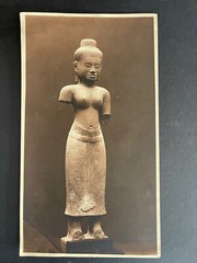 Large Albumen Print Photo XIX Statue Art Kmer Sculpture Cambodia Angkor Wat