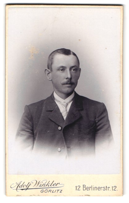 Photography Adolf Winkler, Görlitz, Berlinerstr. 12, Portrait Of A Man With Sc