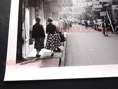 40’s Large HONG KONG LADY STREET SCENE SHOPPING CAR SIGN Old Vintage Photo 香港老照片